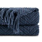 BATTILO HOME Navy Blue Throw Blanket for Couch, Knitted Herringbone Throw 50'' x 60'', Super Soft Cozy Warm Throws for Living Room Chair Bed Sofa Home Decor