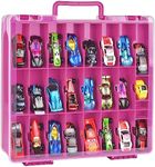 Double Sided Toy Storage Organizer Case for Hot Wheels Car, for Matchbox Cars, for Mini Toys, for Small Dolls. Carrying Box Container Carrier with 48 Compartments - Purple (Box Only)