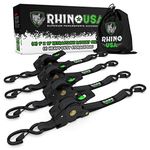 Rhino USA Retractable Ratchet Tie Down Straps (4PK) - 1,209lb Guaranteed Max Break Strength, Includes (4) Ultimate 1" x 10' Autoretract Tie Downs with Padded Handles. Use for Boat, Securing Cargo