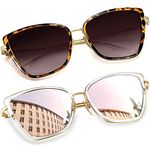 Joopin Cateye Sunglasses for Women UV Protection Fashion Mirrored Lens Metal Frame Cat Eye Sun Glasses Oversized Ladies Shades