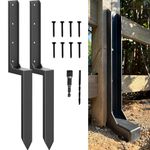 IRONBARBIE Thickened Fence Post Repair Stakes Kit, Steel Fence Post Anchor, Repair Leaning 4x4/6x6 Wooden Fence Post Support (Thicker 11-Gauge, 2 Pack/Black)