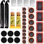 BEAUGIREW 33 Pieces Bike Tire Repair Kit Bicycle Inner Tube Puncture Patches with Vulcanizing Patches, Metal Rasps and Levers for Motorcycle Bicycle BMX and Inflatable Rubber