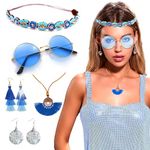 JeVenis 5 PCS Mamma Mia Accessories Abba Headband Disco Blue Sunglasses Mamma Mia Costume Abba Costumes Women's Disco Costume Mamma Mia Decoration