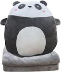 Hofun4U Soft Panda Plush Hugging Pillow 16 Inch, Cute Anime Throw Pillow Stuffed Animal Doll Toy with Coral Fleece Blanket, Girls Boys Gifts for Birthday, Valentine, Christmas, Travel, Holiday