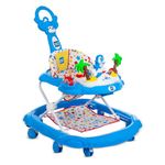 Mee Mee 360° Baby Activity Walker | 3 Level Adjustable Height, Foot Mat, Musical Detachable Toy Bar | Parental Push Handle, Anti-Rollover Folding Walker for Boys, Girls, Kids | 6-18 Months 15kg (Blue)