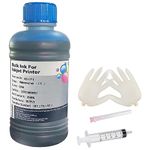 AYMSous Cyan Ink Universal Refill Ink Kit Dye Ink 250ml Work for Canon HP Epsn Brother Injet Printers Refillable Cartridge CISS CIS System (9 oz) with Syringe&Glove