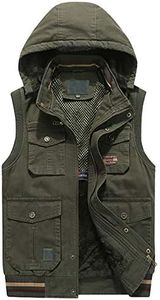 Flygo Men's Warm Thick Sherpa Lined Multi Pockets Outdoor Active Fishing Hiking Vest (Style 02 Army Green, Small)