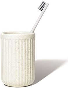 ABBI NIMO Beige Ceramic Toothbrush Holder for Bathroom Countertop, Randomly Speckled Ceramic Tumbler, Rippled Cylinder Make-up Brush Holder Pen Holder, Desktop Organizer, Bathroom Accessory