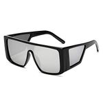 ARZONAI Mens Square UV Protected Sunglasses Black Frame, Silver Lens (Large) Pack Of 1