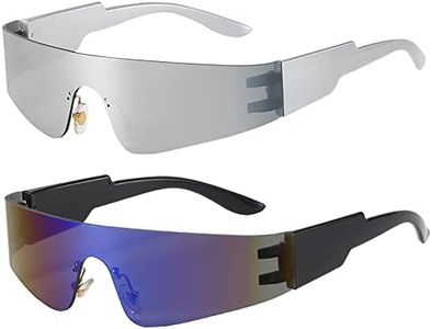 Swetup Futuristic Sunglasses, Pack of 2 Futuristic Mirrored Sunglasses, Futuristic Glasses, Sunglasses, Funny Space Glasses, Party Glasses, Fun Glasses, Cosplay Costume Accessories