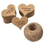 Handmade with Love Mini Gift Paper Tags, 200 pcs Heart-Shaped Brown Gift Labels with 99 ft Natural Jute Twin, Kindness for Gift Wrap, Wedding Favors by Hubhnb