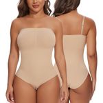 SHAPERIN Women Strapless Shapewear Bodysuit Tummy Control Push Up Shaping Bodysuit Seamless Body Shaper Compression Leotard Bandeau Bodysuit Top, Beige, XL