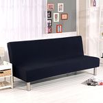 Homonic Solid Colour Polyester Spandex Elastic Stretch Futon Slipcover Protector Cover 3 Seater Full Folding Couch Sofa Shield fits Folding Sofa Bed without Armrests - 80" x 50" in (Black)