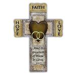 Abbey Gift Faith, Hope, and Love Marriage Wall Cross with Bible Verse Wedding, Engagement, and Vow Renewal Couples Gift, 7.25-inch by 10.5-inch, Silver/Gold