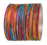 Touchstone NEW Indian Bollywood Handcrafted Fascinating Fabulous Textured Rainbow Multicolor Style Definition Designer Jewelry Bracelets Bangles. Set Of 24. In Gold Tone For Women.