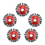 NORJIN 5 Pack 4 Inch Wire Wheel Brush, Twist Knotted Wire Wheel Brush with 5/8 Inch-11 Threaded Arbor, 0.020-Inch