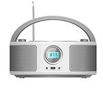 Portable Radio CD Player Boombox with Bluetooth,FM Radio,MP3/CD-R/CD-RW/WMA Playback,3.5mm AUX Headphone Jack and USB Input, CD Players for Home (Gray)