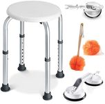 Shower Chair Set of 5 Includes Suction Grab Bar & Suction Cup Shower Head Holder & Back Scrubber & Additional Sponge Tool Free Shower Chair with 8 Adjustable Heights Portable Bath Chair for Elderly