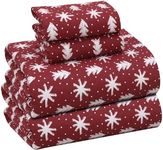 RUVANTI Flannel Sheets Full Size - 100% Cotton Double Brushed Bed Sheets Set, Deep Pockets 16 Inches, All Seasons Breathable & Extra Soft Full Sheets, Warm & Cozy, 4 Piece, Red Christmas