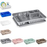 plastific Plastic Dish Drainer Plate Cutlery Rack Kitchen Sink Utensil Draining Cup Holder Plastic Dish Drainer Rack and Plastic Sink Drainer Tray (45 x 29.7 x 8cm, Silver)