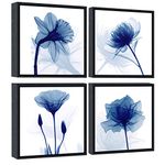 Wieco Art Black Framed 4 Panels Blue Flickering Flower Modern Canvas Wall Art Grace Floral Pictures on Canvas Prints for Bedroom Office Home Decorations AH4073-3030UK-BF