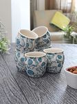 MIAH Decor Handcrafted Blue Floral Stoneware/Ceramic Kullad/kulhad/kullar/Kullad Tea Cups -Set of 6 |Re-useable Coffee & Milk-Set of 6(MD-362)