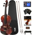 Mendini By Cecilio Violin - MV500+92D - Size 3/4, Black Solid Wood - Flamed, 1-Piece Violins w/Case, Tuner, Shoulder Rest, Bow, Rosin, Bridge & Strings - Adult, Kids