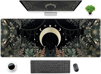 Cute Green Forest Leaves Desk Mat Whimsical Moon Mousepad XL Large Extended Gaming Mouse Pad with Stitched Edges, Computer Laptop Keyboard Mouse Mat Desk Pad 31.5x11.8 in Non-Slip Rubber Base