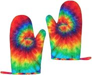 Colourful Tie Dye Oven Mitts Silicone Gloves Kitchen Mittens Heat Resistant Non Slip Oven Mitts for BBQ Grilling Cooking Baking, 1 Pair