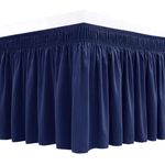 Biscaynebay Wrap Around Bed Skirts for Full & Full XL Beds 18" Drop, Navy Adjustable Elastic Dust Ruffles Easy Fit Wrinkle Resistant Silky Luxurious Fabric Machine Washable