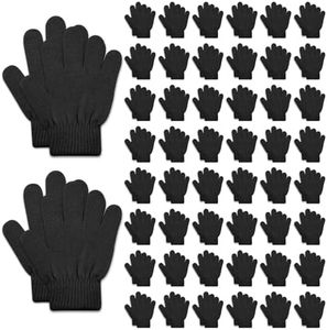 ONESING 50 Pairs Knitted Winter Gloves Children Gloves Bulk Kids Gloves for 4-6 years Boys Girls - Keep Little Hands Warm and Trendy Black
