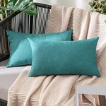 MIULEE Pack of 2 Decorative Outdoor Solid Waterproof Throw Pillow Covers Garden Farmhouse Cushion Cases for Patio Tent Balcony Couch Sofa 12x20 Inch Turquoise