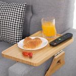 JanYoo Bamboo Sofa Arm Tray Table Clip On Foldable Table for Wide Couches Couch Armrest Tray Clip-on Sofa Table Tray, Eating and Drink Portable Table