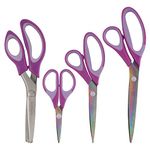 BambooMN Titanium Softgrip Scissors Set - Pinking, Sewing, Arts, Crafts, Office - 3 Sets of 4 - Purple