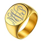 GOLDCHIC JEWELRY Men's Big Gold Band Rings For Rapper, Engraving Monogram Gangster Signet Ring For Hip Hop Dancer, Size X