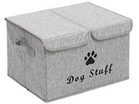 Brabtod Large Dog Toys Storage Box Canvas Storage Basket Bin Organizer with Lid - Collapsible Linen Bin Ideal for Organizing Dog Cat Toys and pet Stuff-PP Boad-17" x 12" x 10" - Snow Gray