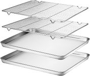 Baking Tray & Rack [2 Tray + 2 Rack], Stainless Steel Large Baking Sheet with Rack, Cookie Pan with Cooling Rack, Oven Safe Baking, Non Toxic, Heavy Duty, Easy Clean, 40.5x30.5x2.5cm