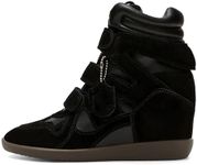 Dsevht Hidden Wedge Sneakers for Women High Top Fashion Sneaker Suede High Heel Platform Tennis Triple Strappy Band Casual Vintage Dressy Comfy Campus Trendy Retro Sneaker Black