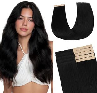 GOO GOO Tape in Hair Extensions Human Hair, 1 Jet black, 22inch 40g 10pcs, Mini Tape Cut to Fit，Skin Weft Seamless Invisible, Remy Human Hair