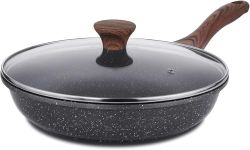 Sensarte Nonstick Frying Pan Skillet with Lid, Swiss Granite Coating Omelette Pan with Cover, Healthy Cookware Chef's Pan with Top, PFOA Free (8" + Glass Lid)