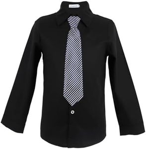 LOLANTA Boys Dress Shirts Button Down Long Sleeve Formal Shirts and Tie Sets Kids Oxford Blouse Collared Uniforms 3-12 Years, Black, 6-7 Years