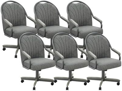 Chromcraft Douglas Set of 6 Casual Dining Chairs Classic Swivel Tilt Dining Chairs with Casters, Wooden Arm Metal Base Chairs with Rolling Wheels for Kitchen & Dining Room