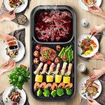 Jolfay Electric Bbq Hot Pot, Non Stick Coating Surface Korean Barbecue Grill Griddle Plate Pan With Glass Lid For Tandoor Veg-Non Veg Kitchen Cooking Baking Frying Pan 1350W - 53 Cm, 27 Cm