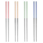 GOTH Perhk 304 Stainless Steel Chopsticks, 4 Pairs Reusable Multicolor Chopsticks Safe Metal Chopsticks Non Slip Square Chopsticks