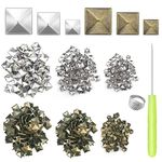 600pcs Pyramid Square Studs 8/12/15mm Leathercraft Spike Rivets Punk Head Nailhead Studs for Bag Belt Clothing Shoes DIY Projects, with Drilling Awl and Thimble（Bronze，Silver）