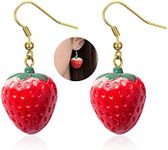 Strawberry Drop Dangle Earrings for Women, Red Cute Strawberry Dangle Earring, Simulated Strawberry Earrings,3D Acrylic Fruit Drop Earring, Metal Silicone, Zircon