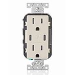 Leviton T5635-T USB Dual Type-C with Power Delivery (PD) In-Wall Charger with 15 Amp, 125 Volt Tamper-Resistant Outlet, Light Almond