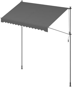SONGMICS Retractable Awning, Manual Retractable Sunshade, Height-Adjustable with Crank, for Balcony, Garden, Patio, 300 x 120 cm, Anthracite Grey GSA302G02