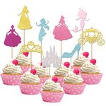 ZHUOWEISM 36 PCS Princess Cupcake Toppers Glitter Mermaid Girl High Heel Crown Cupcake Picks Fairytale Princess Theme Baby Shower Girls Birthday Party Cake Decorations Supplies Colorful