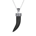 Protection Tooth Amulet Black Onyx Gemstone Cornicello Italian Horn L Chili Pepper Pendant Necklace Western Jewelry For Women For Men Oxidized .925 Sterling Silver Scroll